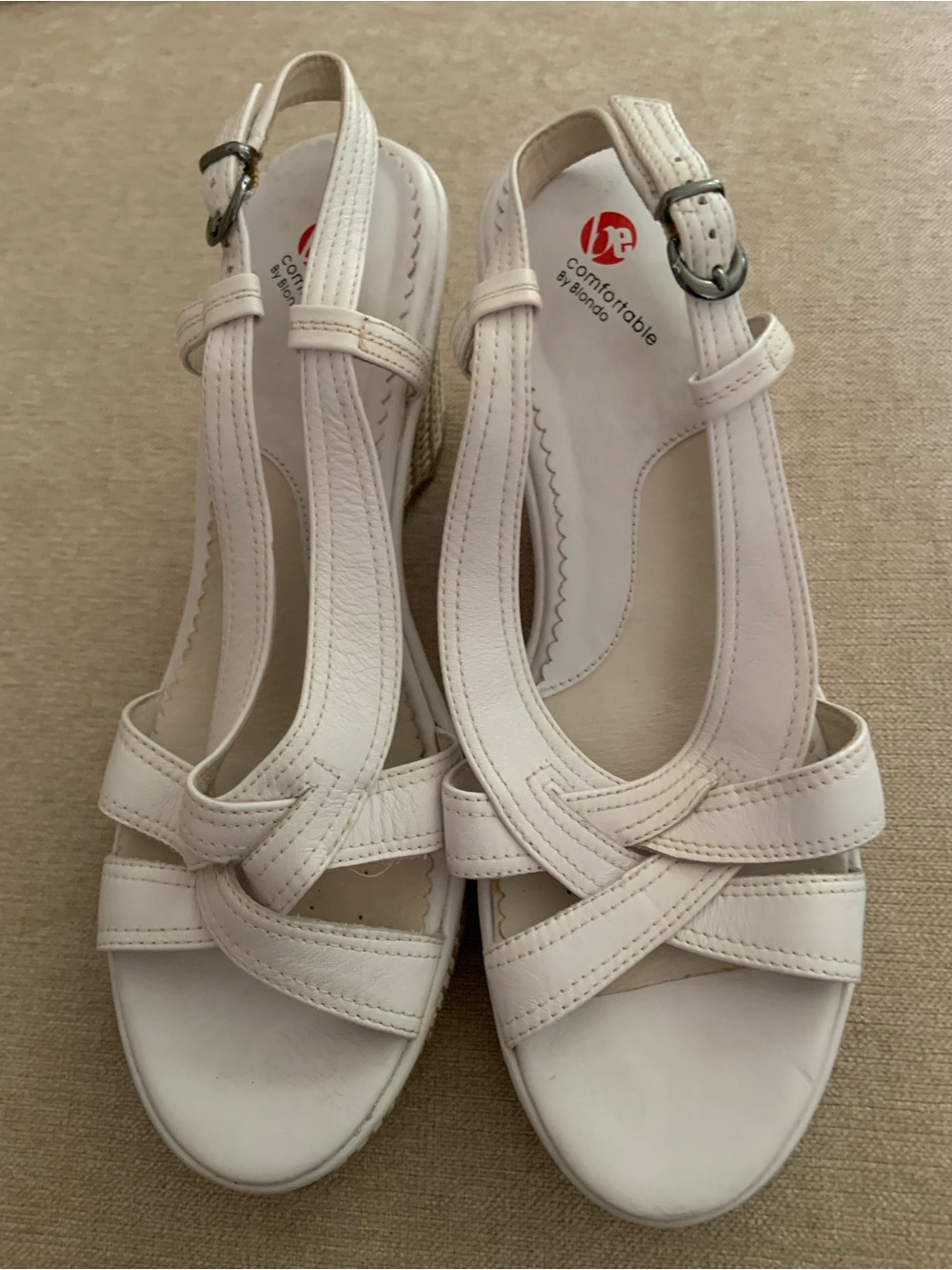 Blondo White Leather Cross-Strap Slingback Sandals_ leather
